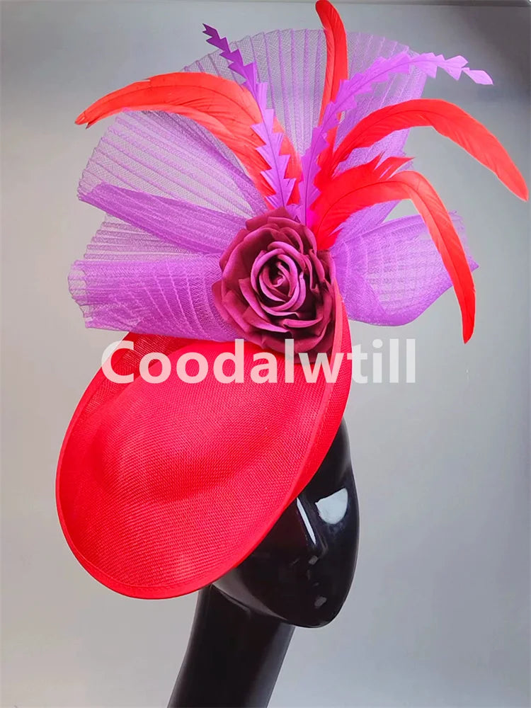 Navy Mesh Fascinator Wedding Women Hat Ladies Royal Ascot Headpiece For Festival Party Pillbox Cap Flower Headwear Church Event