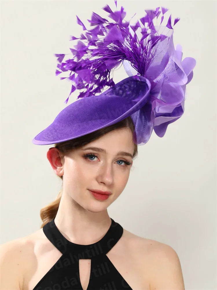 Purple Wedding Fascinator Hat Women Church Cocktail Pillbox Cap Ladies Party Tea Chapeau Cap Headband WomanWedding Millinery