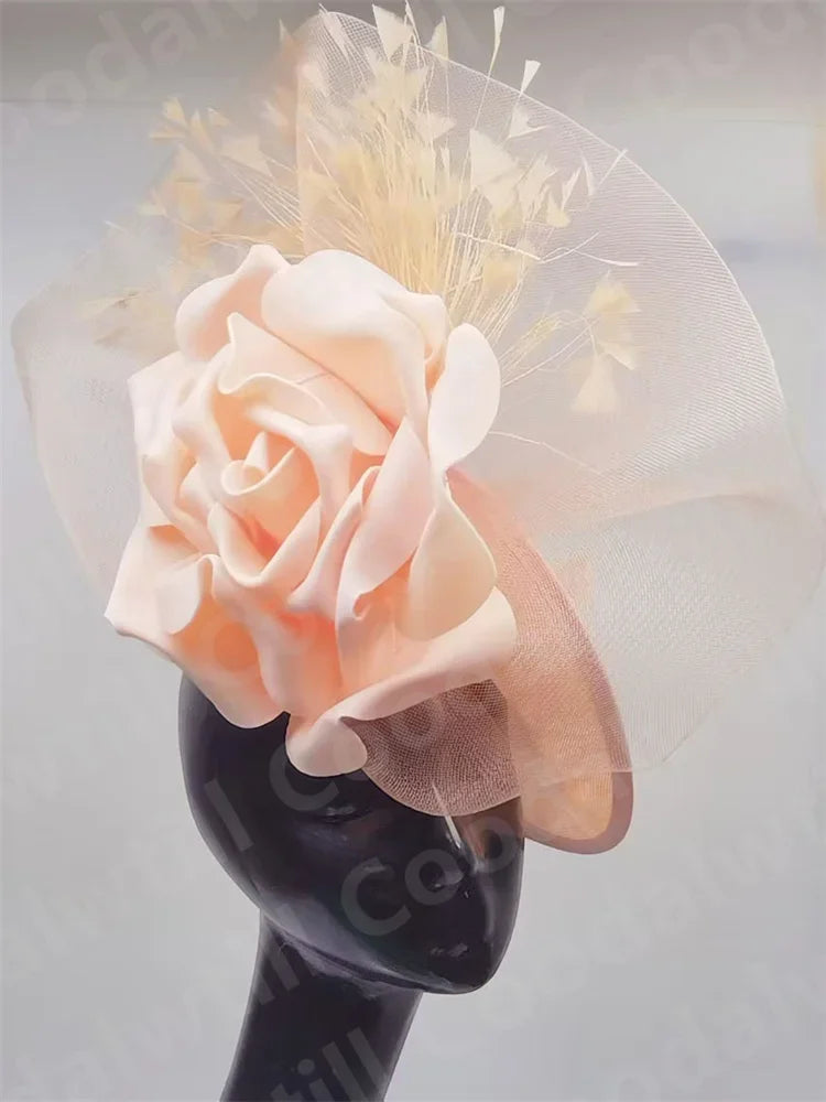 Big Flower Wedding Fascinator Hat Women Formal Party Tea Headpiece Ladies Cocktail Church Chapeau Cap Headband Woman Millinery