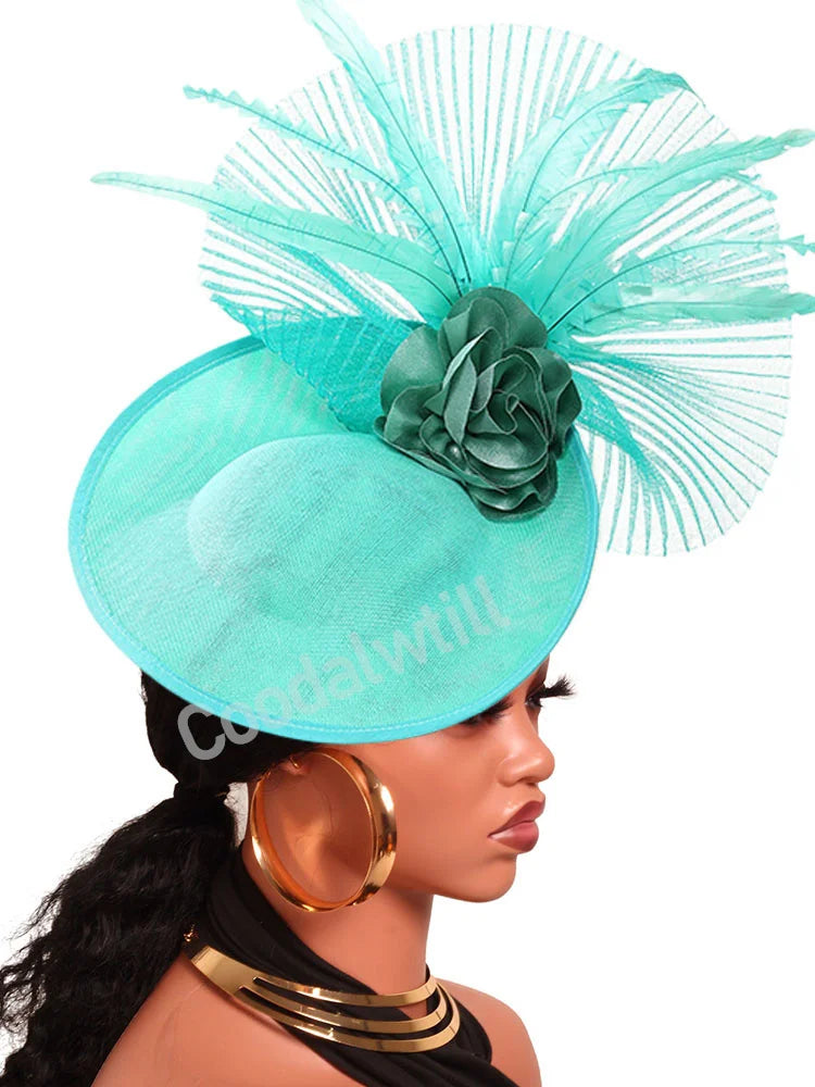 Navy Mesh Fascinator Wedding Women Hat Ladies Royal Ascot Headpiece For Festival Party Pillbox Cap Flower Headwear Church Event