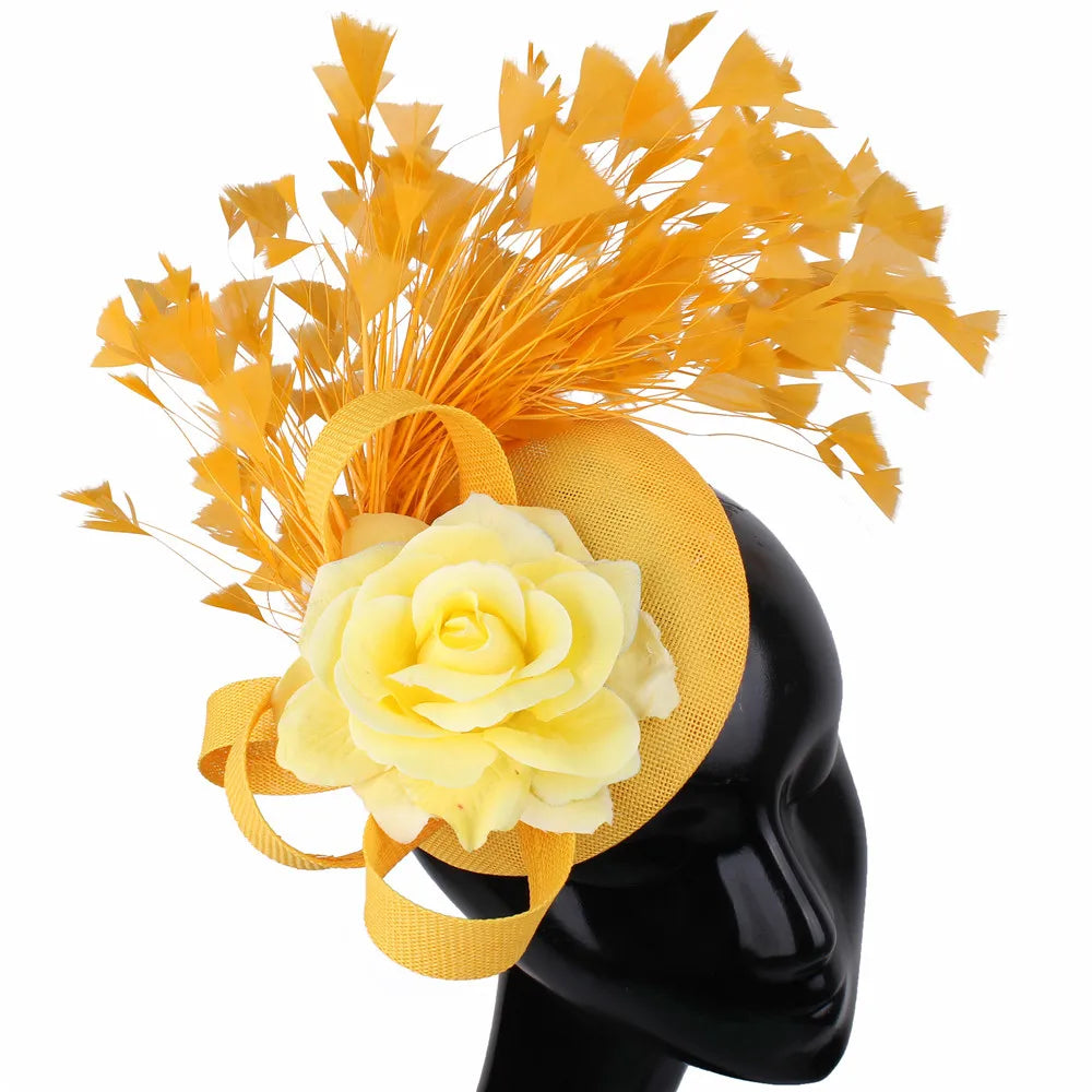 Women's Fascinator Hat With Rose Flower  Elegant Weddings Pillbox Cap Beautiful Luxury Derby Hat Chapeau