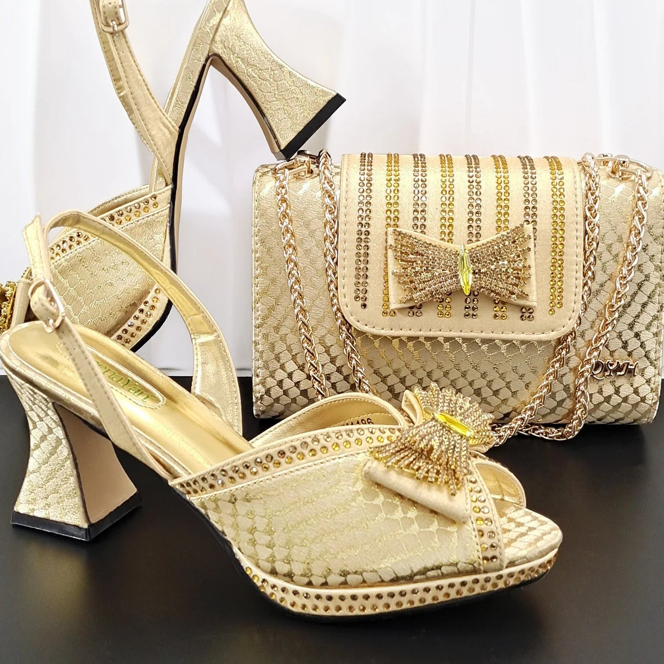 Women's Rhinestone Peep Toe High Heels & Handbag Set | Wedding Party Pumps