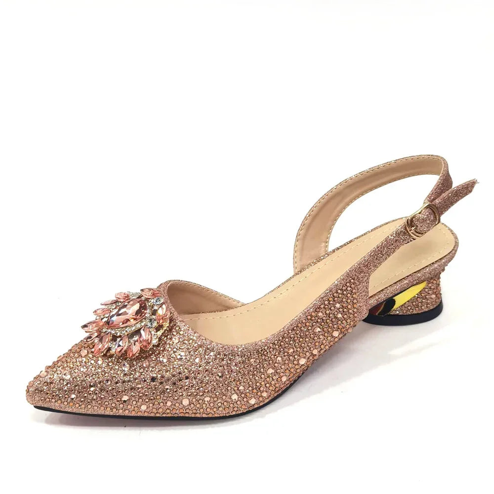 Elegant Women's Low Heels Italian Shoes And Bag Set