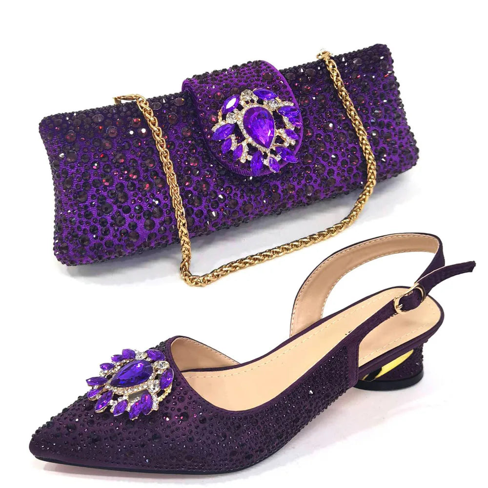 Elegant Women's Low Heels Italian Shoes And Bag Set