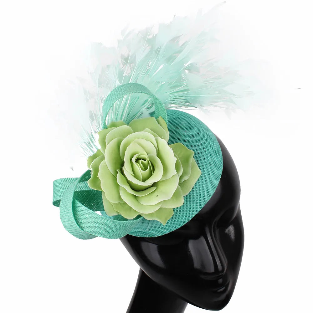 Women's Fascinator Hat With Rose Flower  Elegant Weddings Pillbox Cap Beautiful Luxury Derby Hat Chapeau