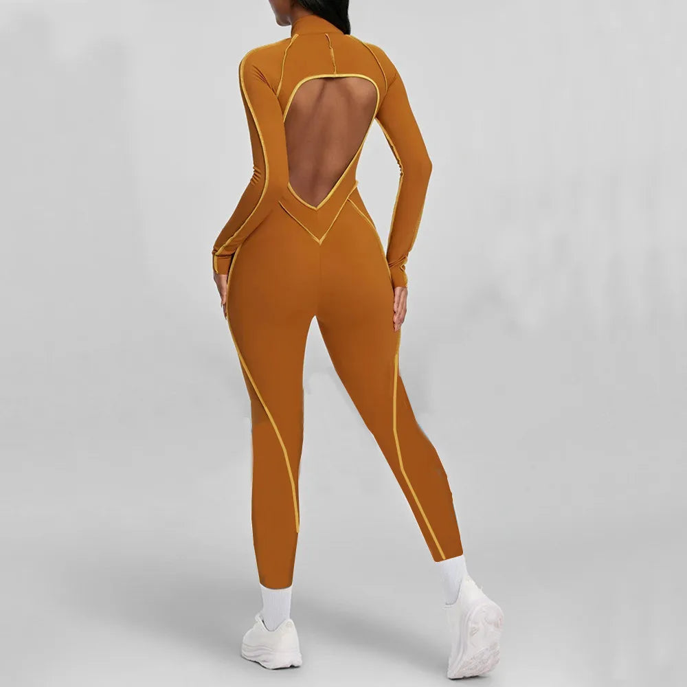 Yoga Set Sports Fitness Hollow Back Skinny Women One-Piece Jumpsuits Workout Legging Clothing Gym Bodysuit  XP83