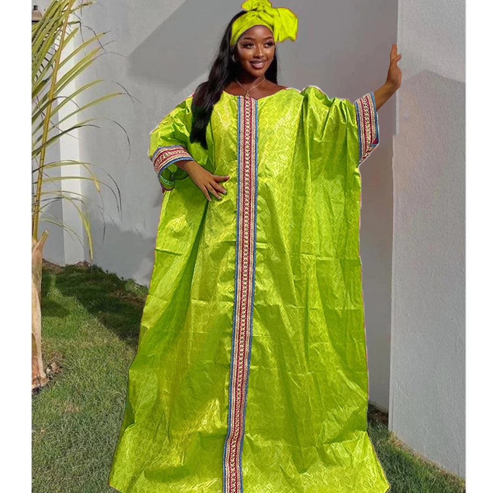 Unique African Traditional Brocade Basin Dashiki With Lace Trim Ribbon Wedding Dress Origianl Nigeria Bazin Rich Boubou Robe