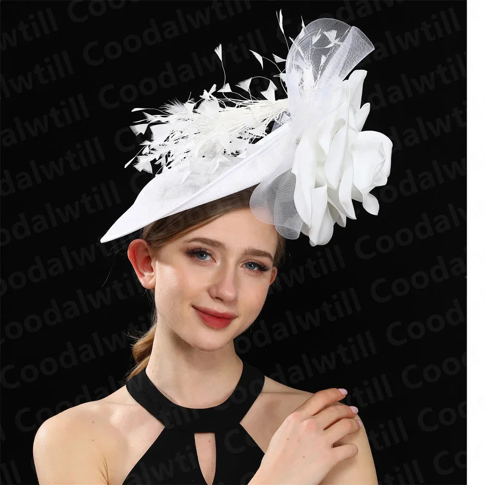 Big Flower Wedding Fascinator Hat Women Formal Party Tea Headpiece Ladies Cocktail Church Chapeau Cap Headband Woman Millinery