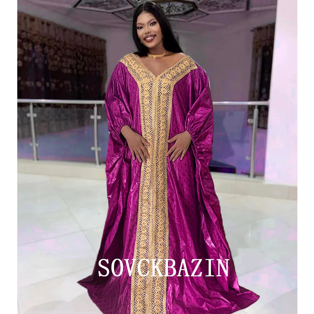 Red African Bazin Rich Dress Original Nigerian Basin BouBou Dashiki For Ankara Party Wedding Bride Robe Guipure Sewn Dress