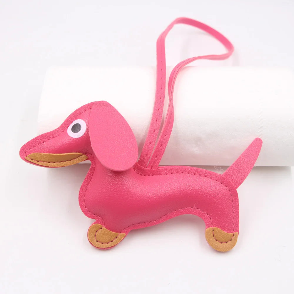 PU Leather Car Dachshund Dog Keychain Fashion Dog Keychains For Women Bag Pendant Jewelry Trinket Key Ring Key Holder Gift