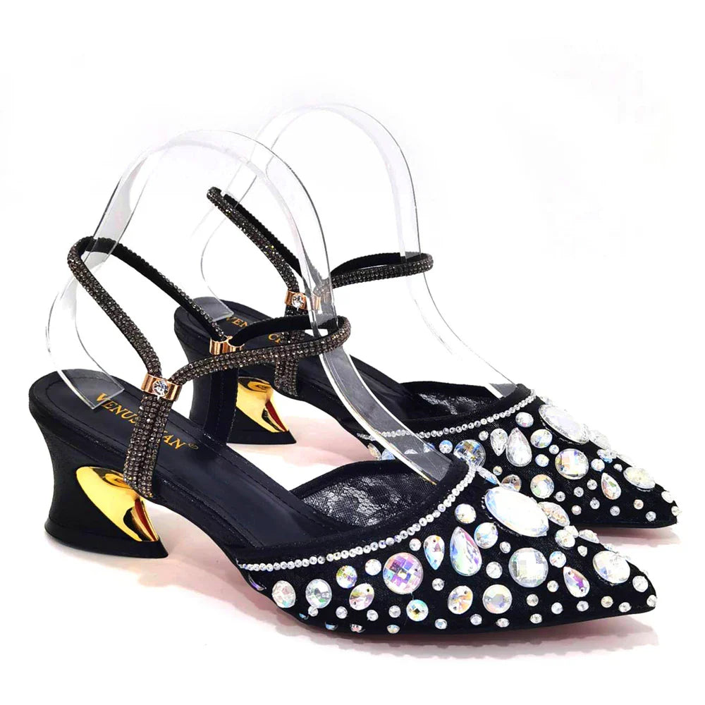 Women's Italian Diamond Lace Designer Matching Shoe and Bag Set