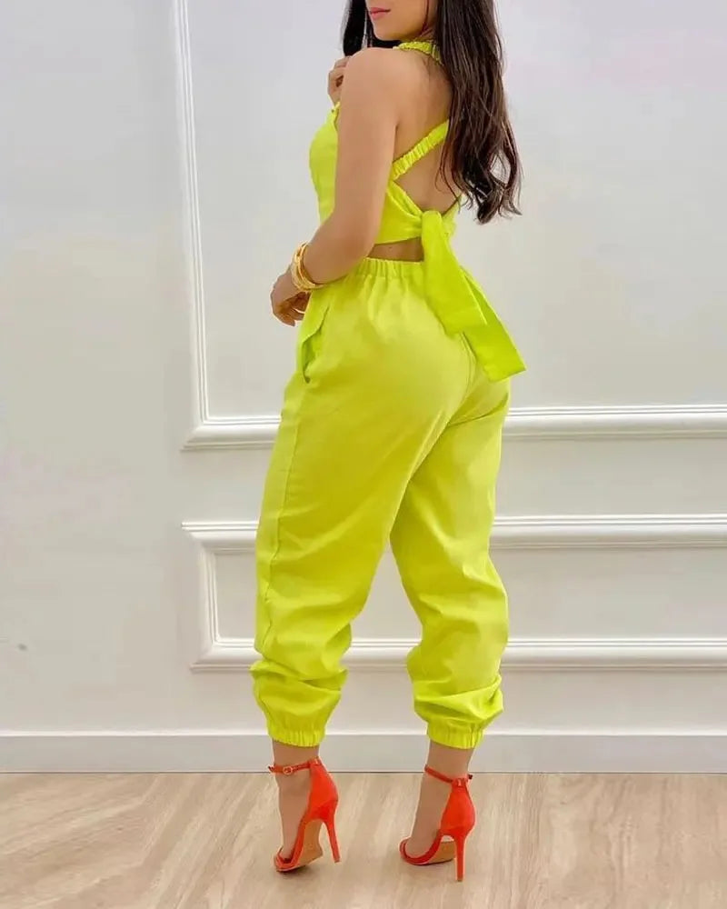 Elegant Women's jumpsuit 2024 Summer Fashion Strap Hollow Sexy Off waist Printed jumpsuit