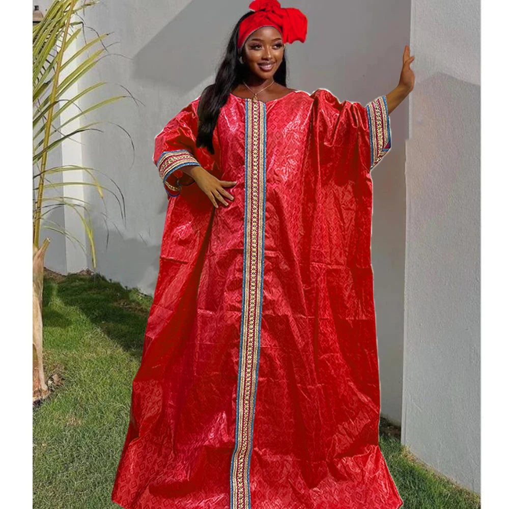 Unique African Traditional Brocade Basin Dashiki With Lace Trim Ribbon Wedding Dress Origianl Nigeria Bazin Rich Boubou Robe