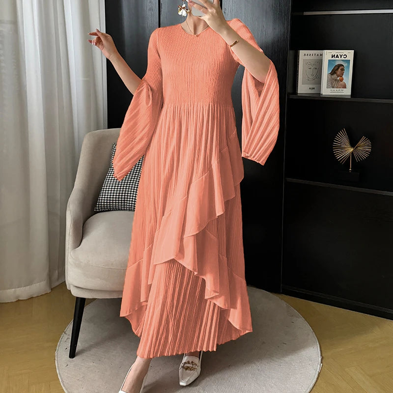 Women's Ruffled Solid Color Plus Size Long Dress
