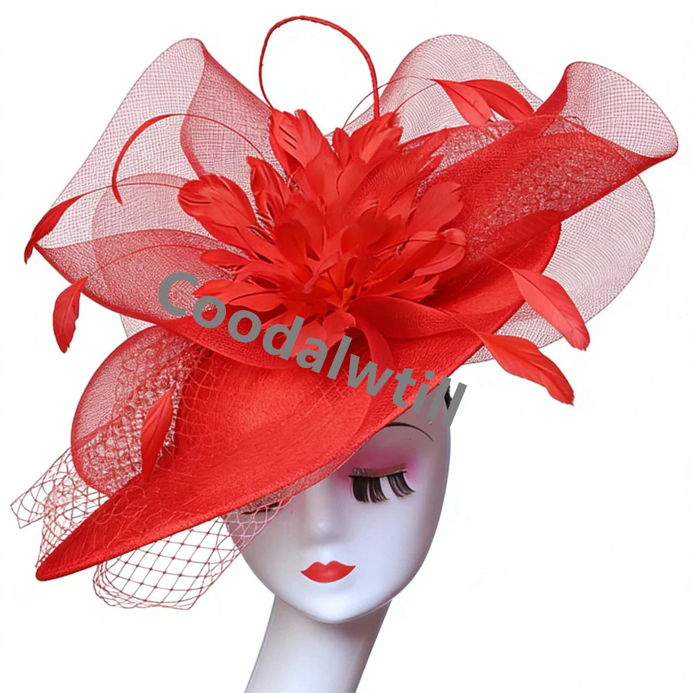 Ladies Veils Feather Hair Pillbox Fascinator Hat Women Elegant Church Derby Big Headpiece Ladies Race Party Chapeau Cap Party