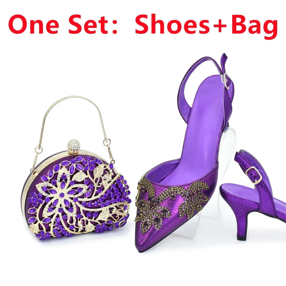 Italian Women's Shoes and Bag Set Comfortable for Party and Weddings