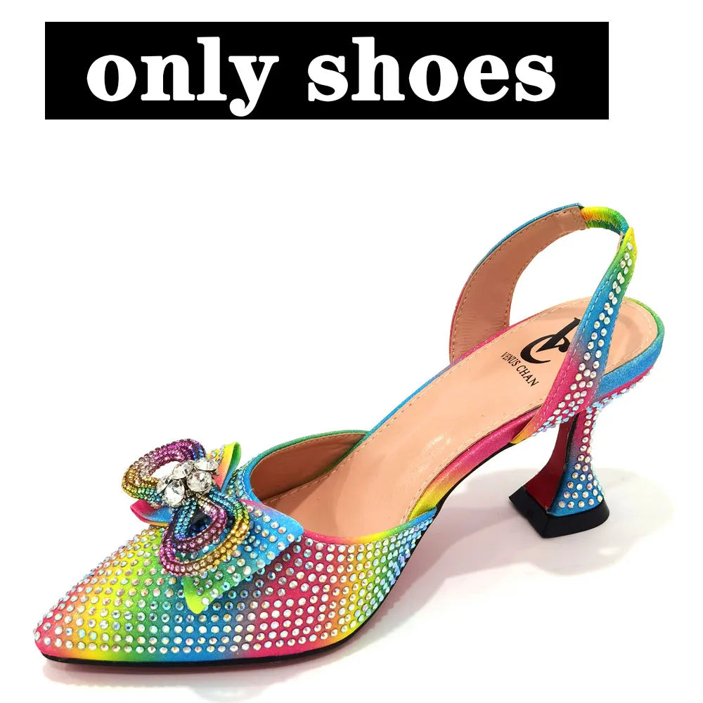 Women's Rhinestone Bow Side Italian Party Shoes And Bags Set
