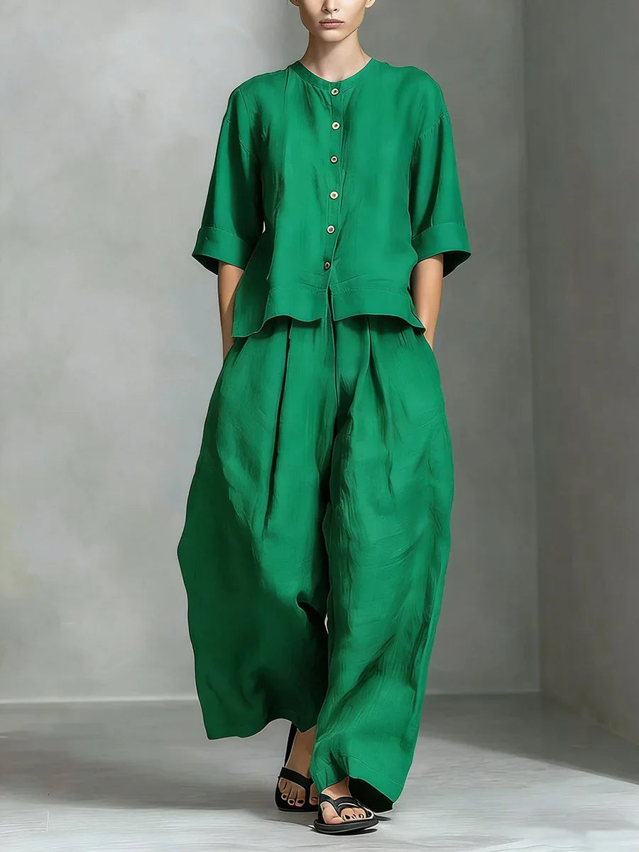 Women's Solid Colour Trouser Set | Elegant Loose 2-Piece Summer Suit | HotTrendyPicks