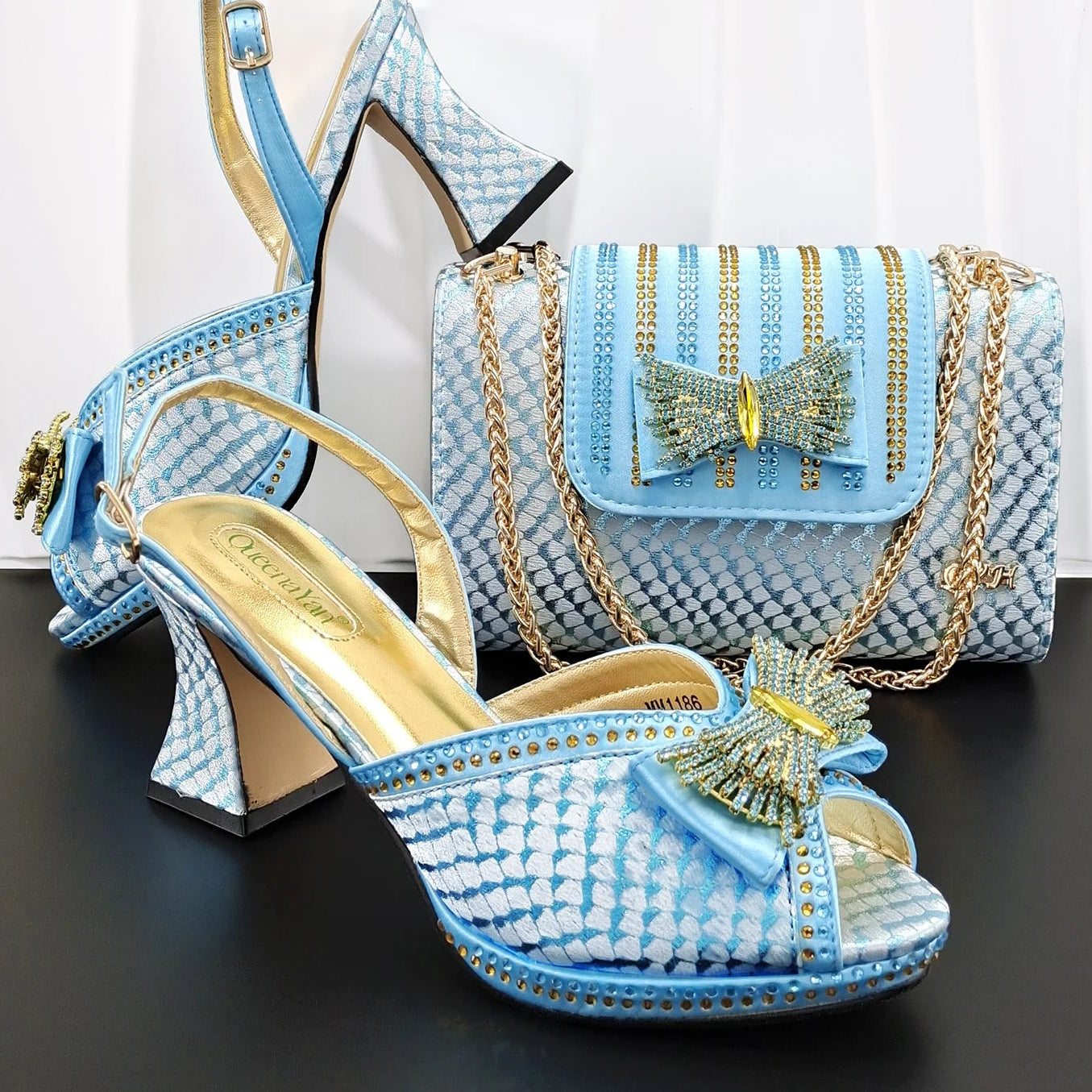 Women's Rhinestone Peep Toe High Heels & Handbag Set | Wedding Party Pumps