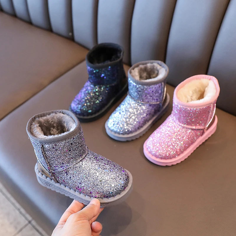 Children's Warm Winter Snow Boots Anti-Slip Soft Microfiber Slip-On Shinny Sport Shoes for Girls And Boys Sizes 25-36