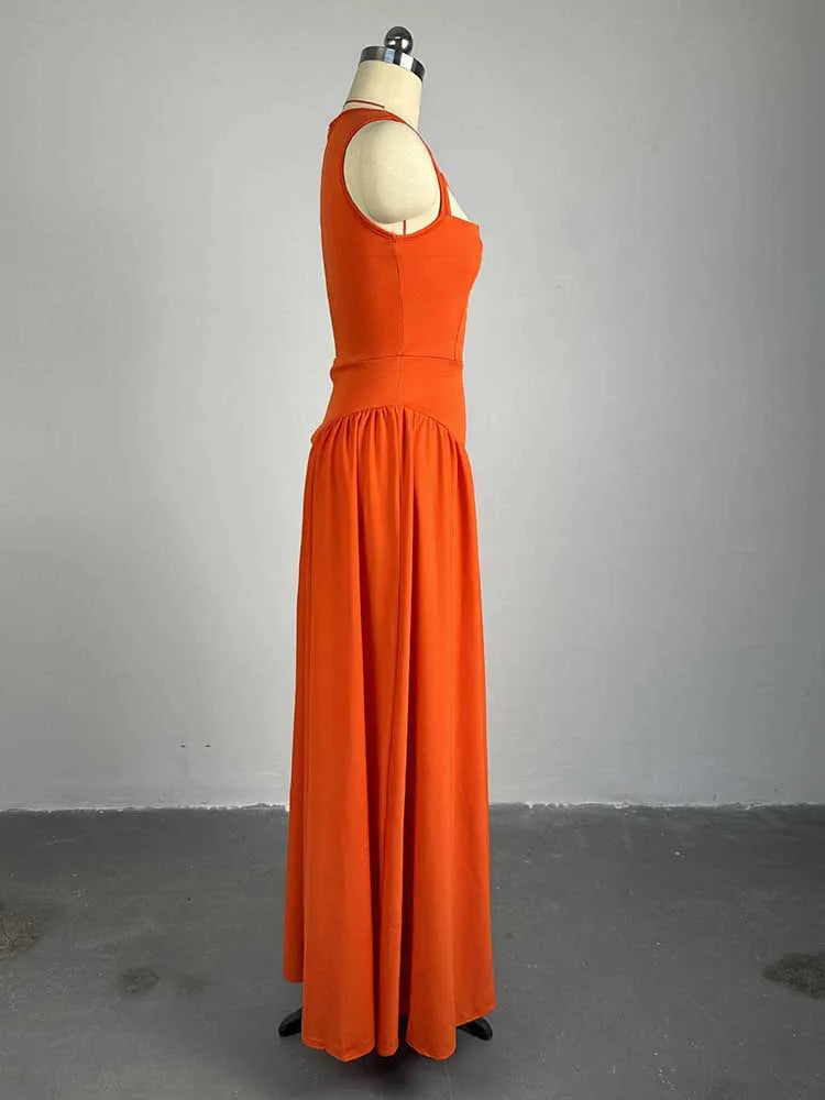 Long Summer Woman Dress Hollow Out Knitted Maxi Dress Beautiful Orange Dress for Women Elegant Party Wholesale Dropshipping