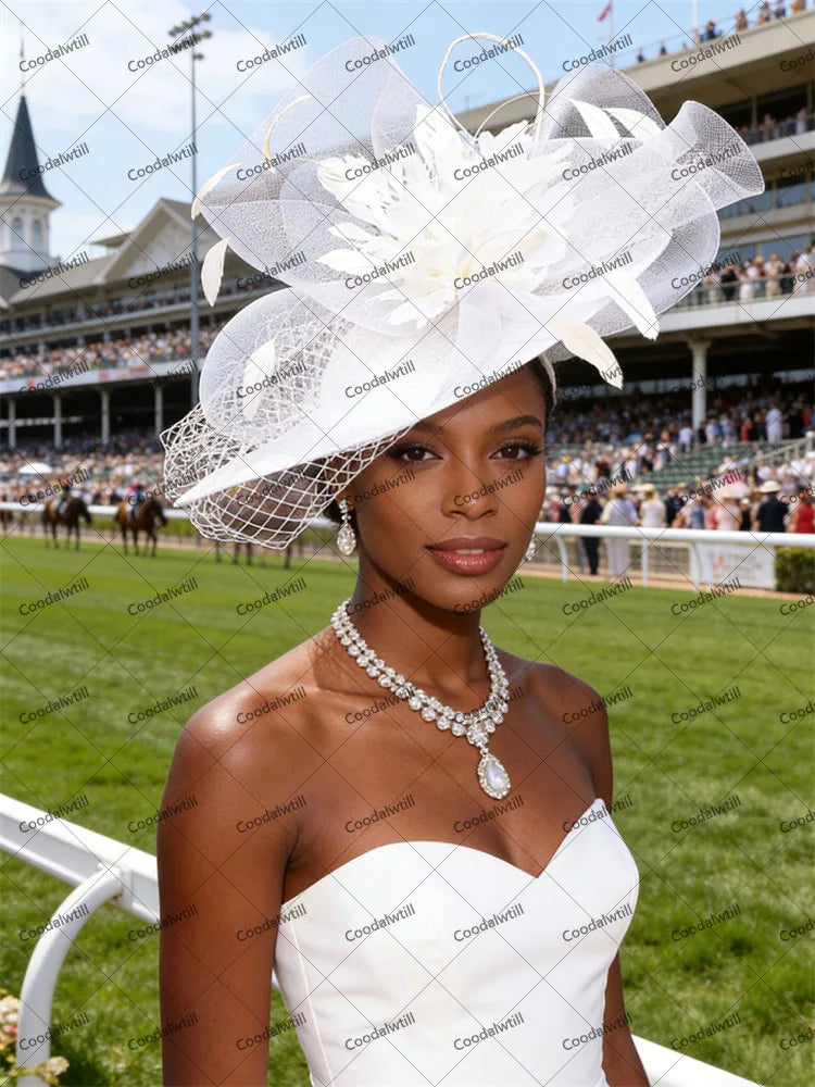 Ladies Veils Feather Hair Pillbox Fascinator Hat Women Elegant Church Derby Big Headpiece Ladies Race Party Chapeau Cap Party
