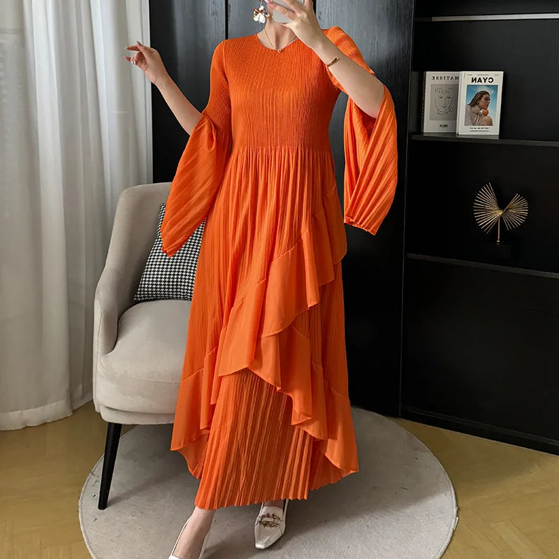 Women's Ruffled Solid Color Plus Size Long Dress