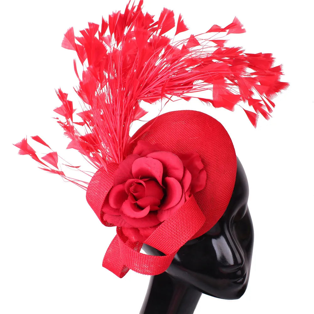 Women's Fascinator Hat With Rose Flower  Elegant Weddings Pillbox Cap Beautiful Luxury Derby Hat Chapeau