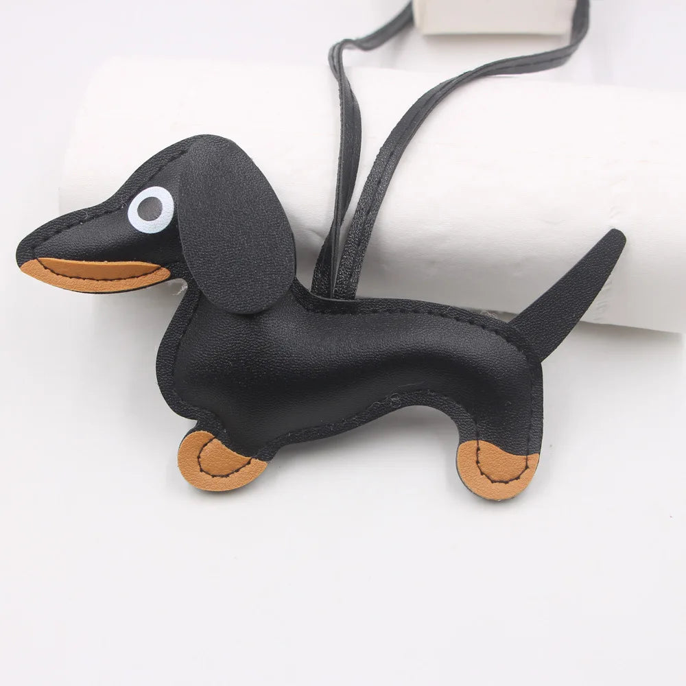 PU Leather Car Dachshund Dog Keychain Fashion Dog Keychains For Women Bag Pendant Jewelry Trinket Key Ring Key Holder Gift
