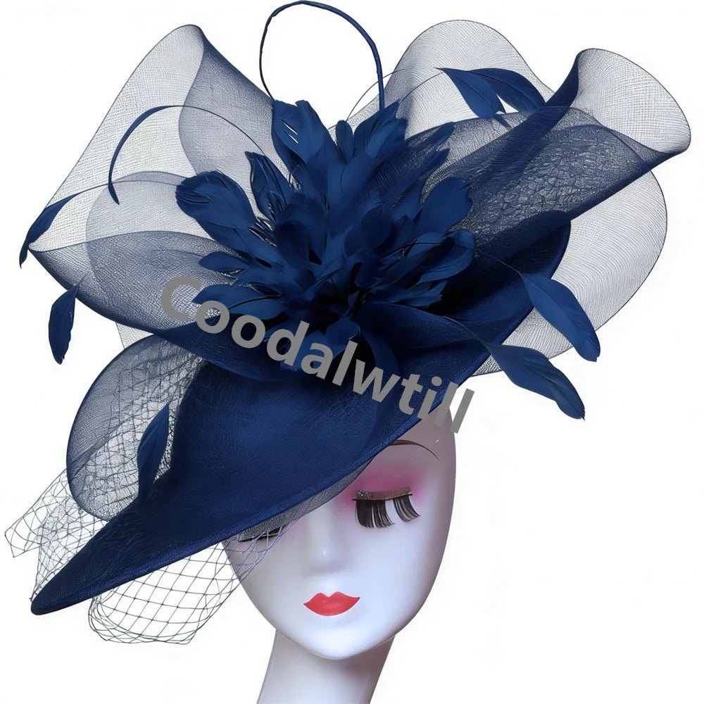 Ladies Veils Feather Hair Pillbox Fascinator Hat Women Elegant Church Derby Big Headpiece Ladies Race Party Chapeau Cap Party
