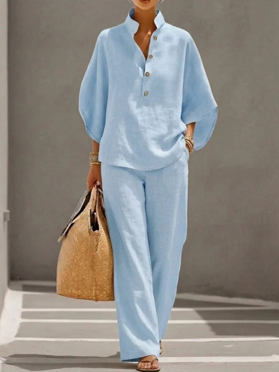 Women's Button Cardigan Shirt Set | Loose Casual Versatile 2-Piece | HotTrendyPicks