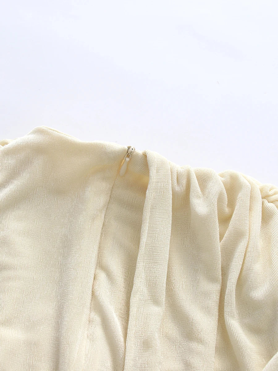 TWOTWINSTYLE Casual Spliced Folds Irregular Dresses for Women Round Neck Long Sleeves Tunic Design Sense Long Dress Female New