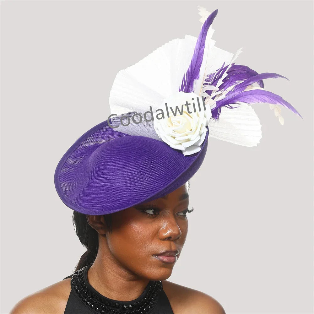 Navy Mesh Fascinator Wedding Women Hat Ladies Royal Ascot Headpiece For Festival Party Pillbox Cap Flower Headwear Church Event