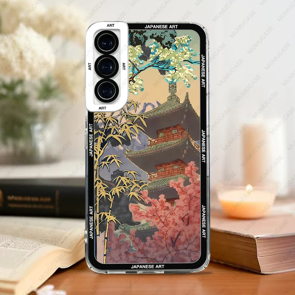 Phone Case For Samsung Galaxy S20 S21 S22 S23 S24 FE Plus Ultra A54 A53 A52 A34 5G TPU Soft Cover Japanese Art Stickers