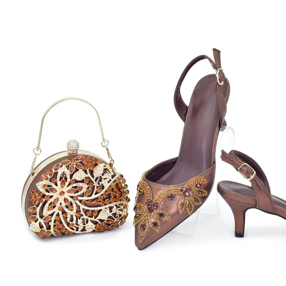 Italian Women's Shoes and Bag Set Comfortable for Party and Weddings