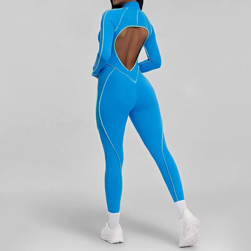 Yoga Set Sports Fitness Hollow Back Skinny Women One-Piece Jumpsuits Workout Legging Clothing Gym Bodysuit  XP83