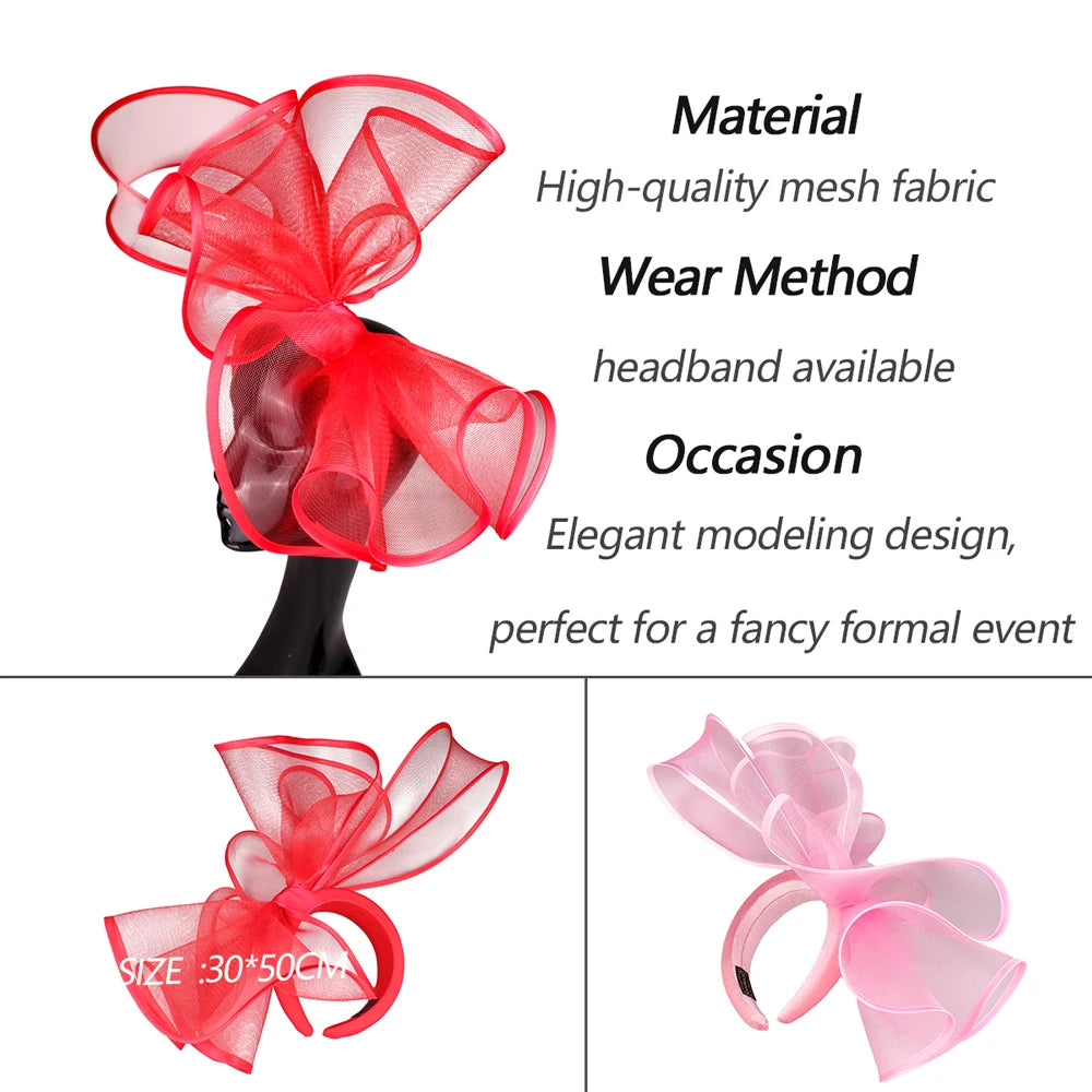 Solid Color Mesh Fascinator Wedding Hat Chapeau Cap - Women's Hairband Bride Headwear for Cocktail Tea Party Wild Hair Accessory