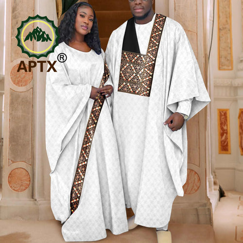 African Couple Clothing Set Women Traditional Wedding Wear Abayas Dashiki Robe Outfit Set for Men African Ethnic Style Y23C034