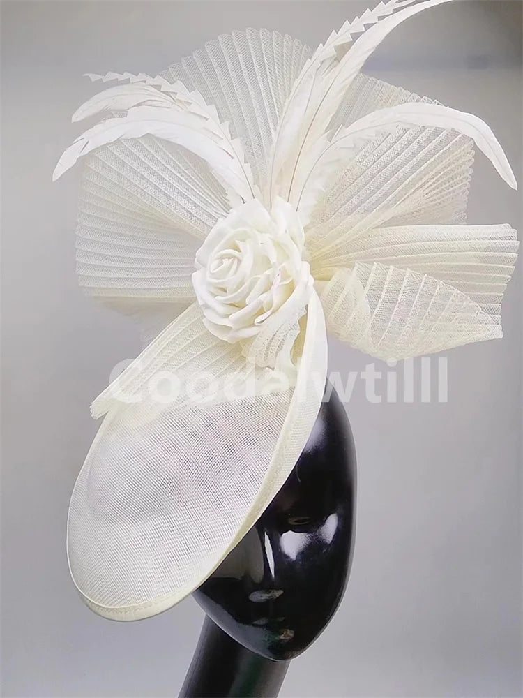 Navy Mesh Fascinator Wedding Women Hat Ladies Royal Ascot Headpiece For Festival Party Pillbox Cap Flower Headwear Church Event