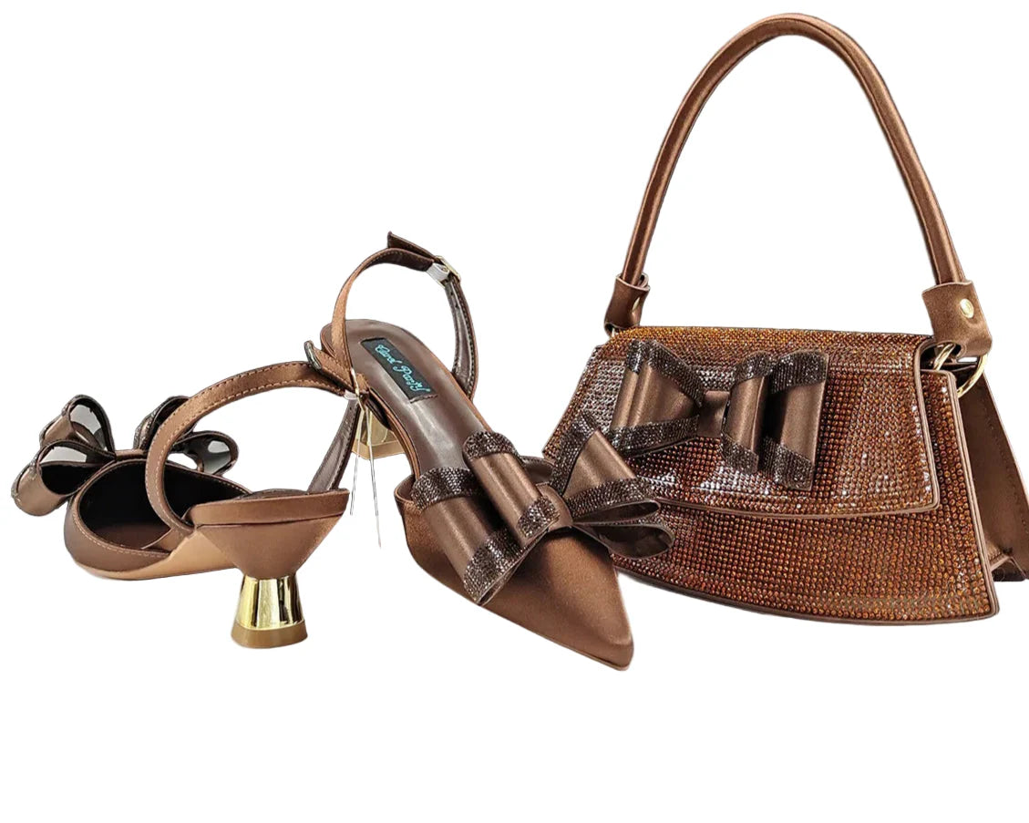 women's shoes and bag rhinestone butterfly decoration elegant pointed toe for wedding and Party