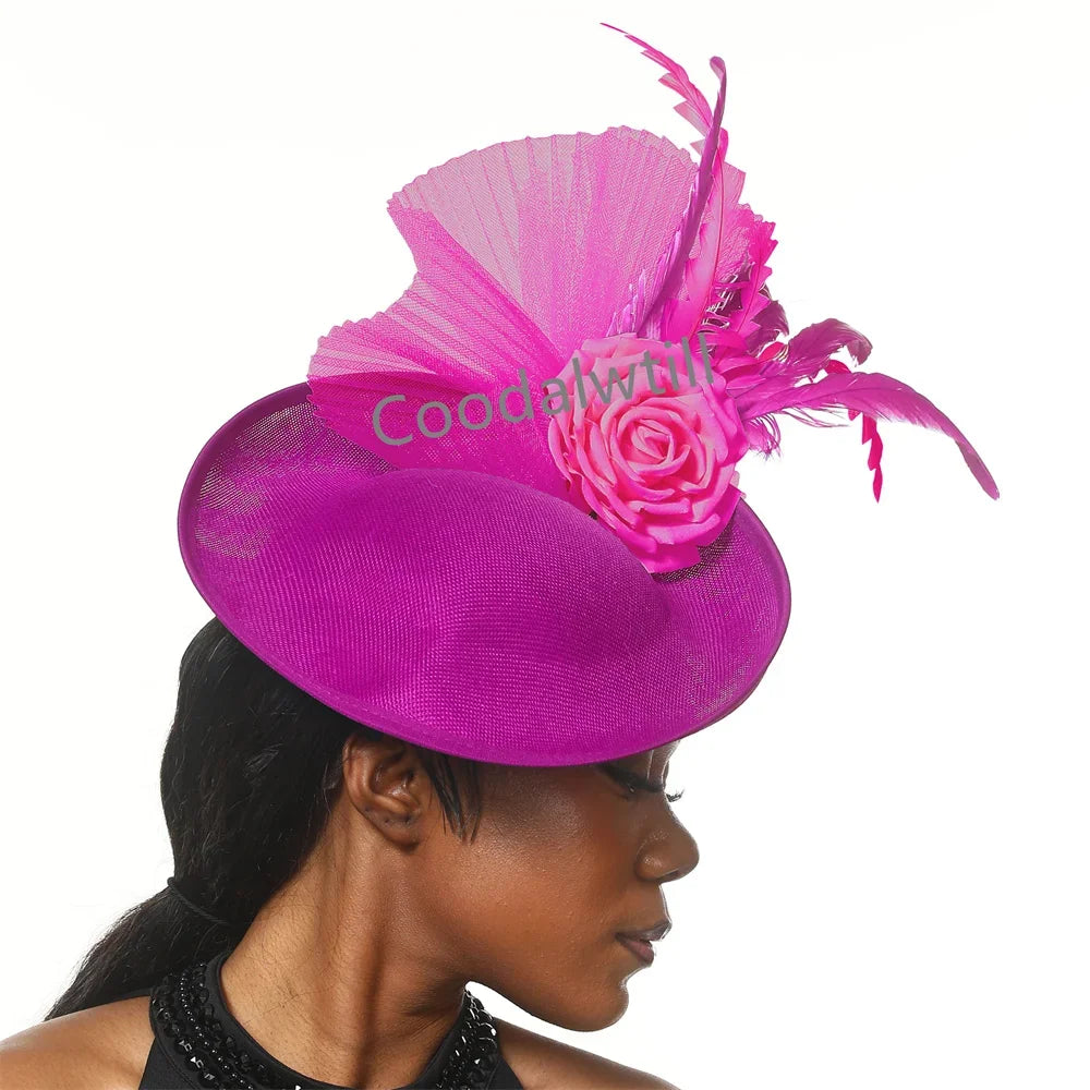 Navy Mesh Fascinator Wedding Women Hat Ladies Royal Ascot Headpiece For Festival Party Pillbox Cap Flower Headwear Church Event