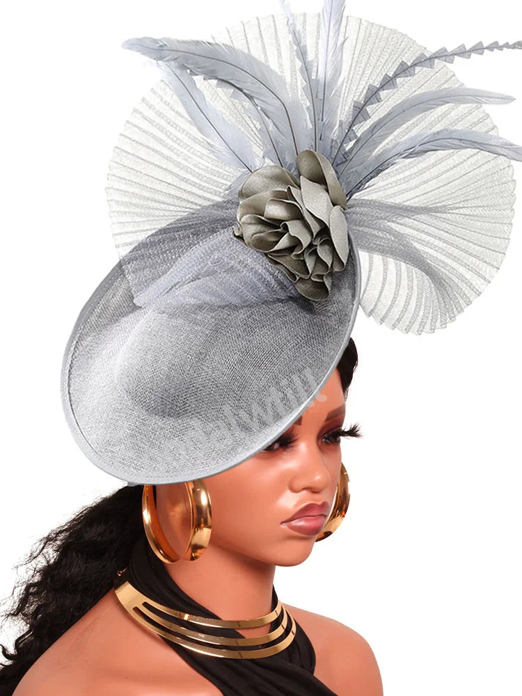 Navy Mesh Fascinator Wedding Women Hat Ladies Royal Ascot Headpiece For Festival Party Pillbox Cap Flower Headwear Church Event