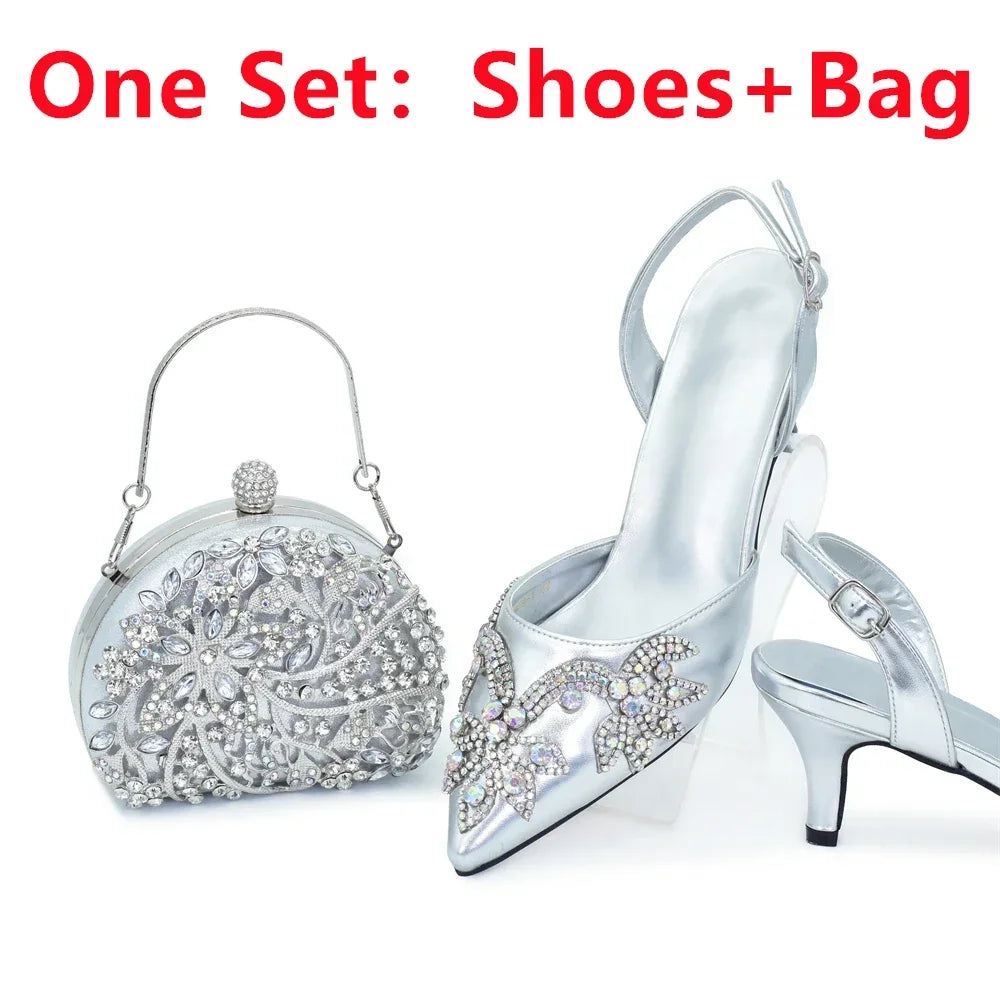 Italian Women's Shoes and Bag Set Comfortable for Party and Weddings