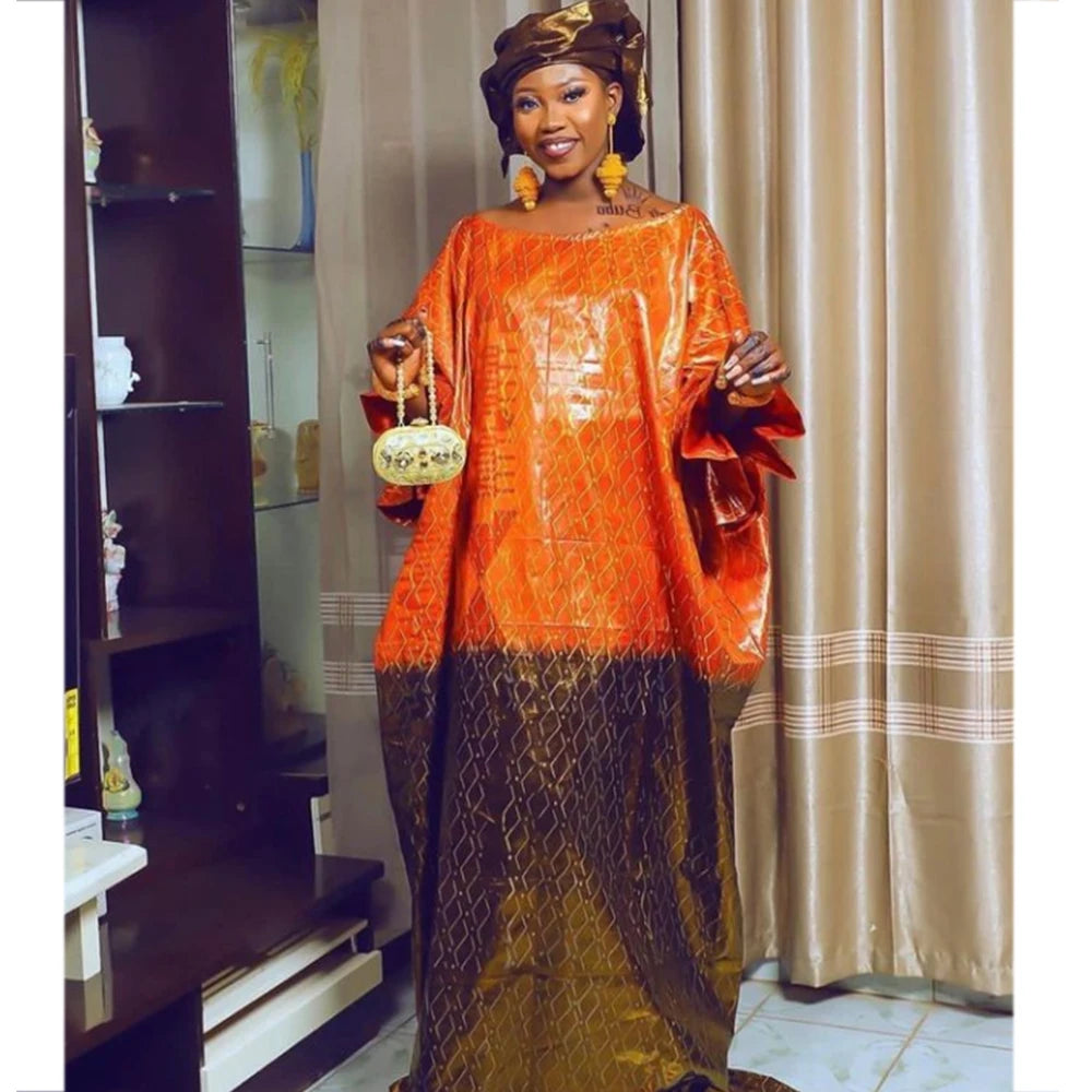 Printed Bazin Riche Long Dresses For Women Ankara Party Clothing Dashiki Robe Boubou Long Dress