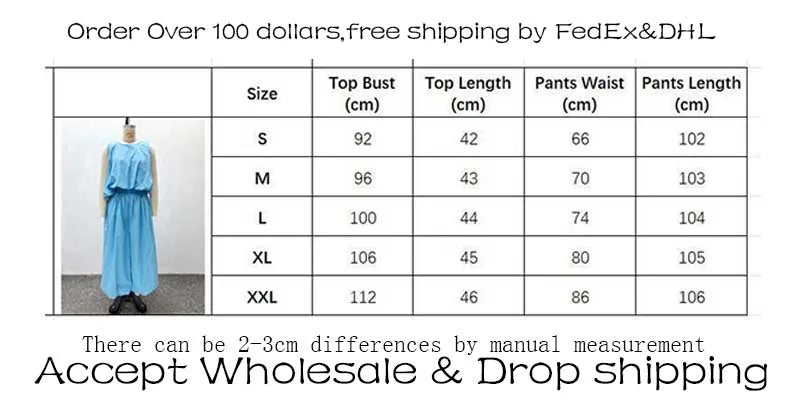 Sets for Women 2 Elegant Pieces Sky Blue Sleeveless Top and Wide Leg Pant Casual Loose Fit Summer Outfits Knit Pants Set