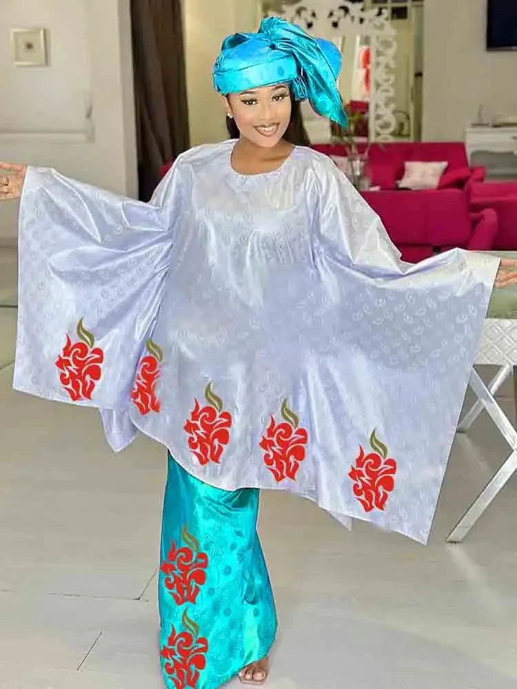 Shiny Bazin Riche Long Dresses For Ankara Women Daily Clothing Free Size 2024