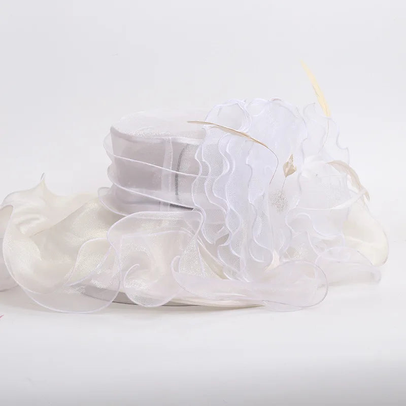 Women's Elegant Fascinators Large Wide Brim Church Hat With Big Flower