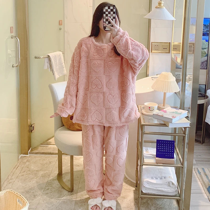 Plus Size Coral Fleece Pyjama Set | Thick Winter Sleepwear for Women | HotTrendyPicks