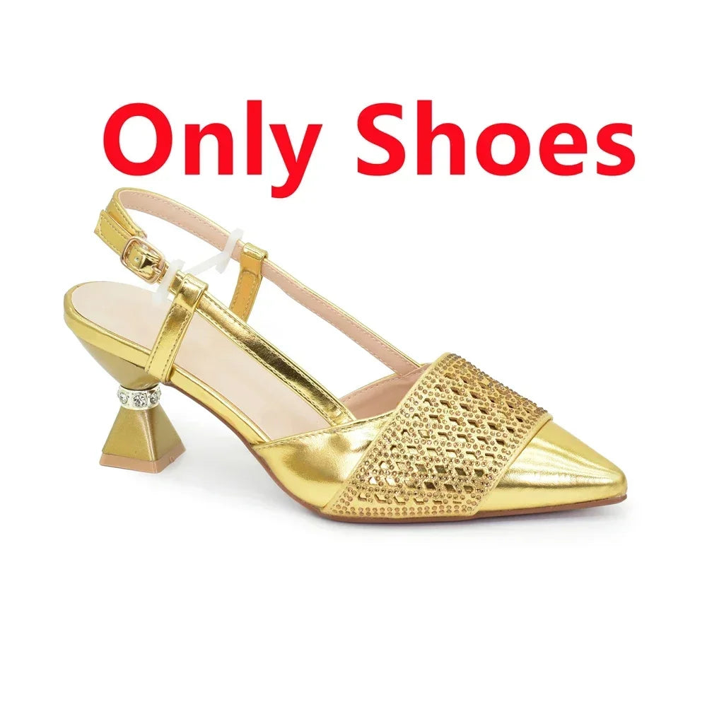 Matching Italian Shoe and Bag Decorated with Rhinestone for Women