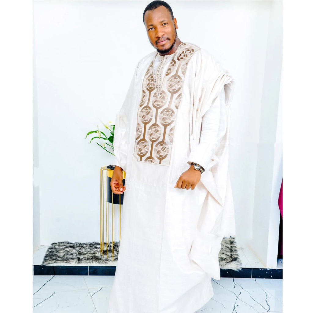 African Clothing For Men Traditional Bazin Riche Embroidery Design Top Long Sleeve 3 Piece Set